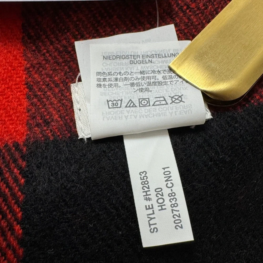 J.Crew Red Black Buffalo Check Plaid Scarf Fringed Winter Wrap H2853 NWT